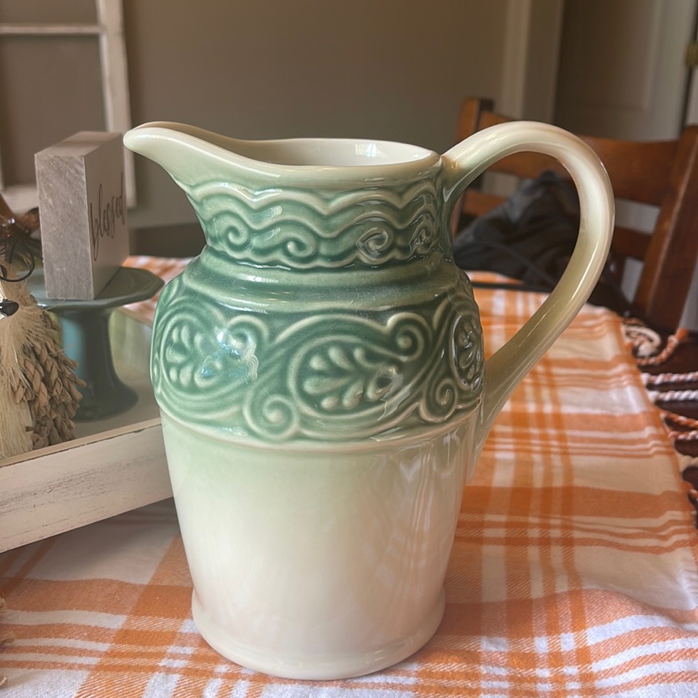 Longaberger Pottery Pitcher- green